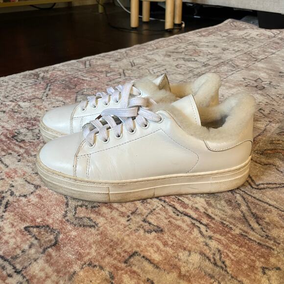 Maje White Leather Platform Sneakers Sheepskin Lined Shoes EU 38 Preppy GUC - Picture 4 of 10